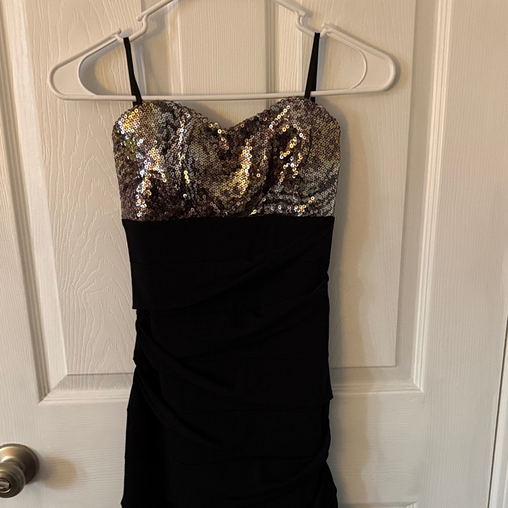 BCX Strapless Black and Silver Sequin Dress